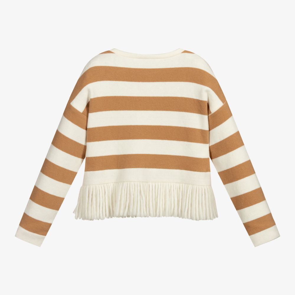 Elsy-كنزة مزيج قطن مقلم لون بيج وعاجي للبنات | Childrensalon Outlet