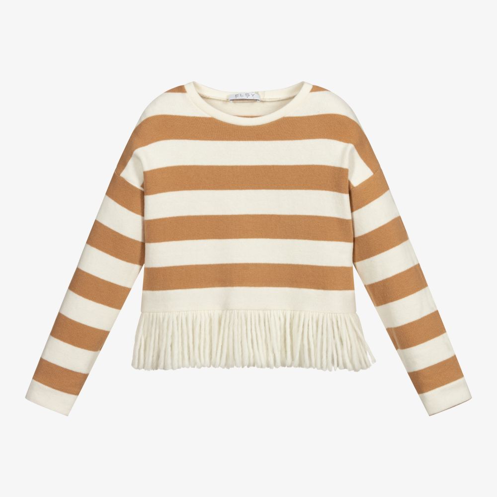 Elsy - Beige & Ivory Striped Sweater | Childrensalon