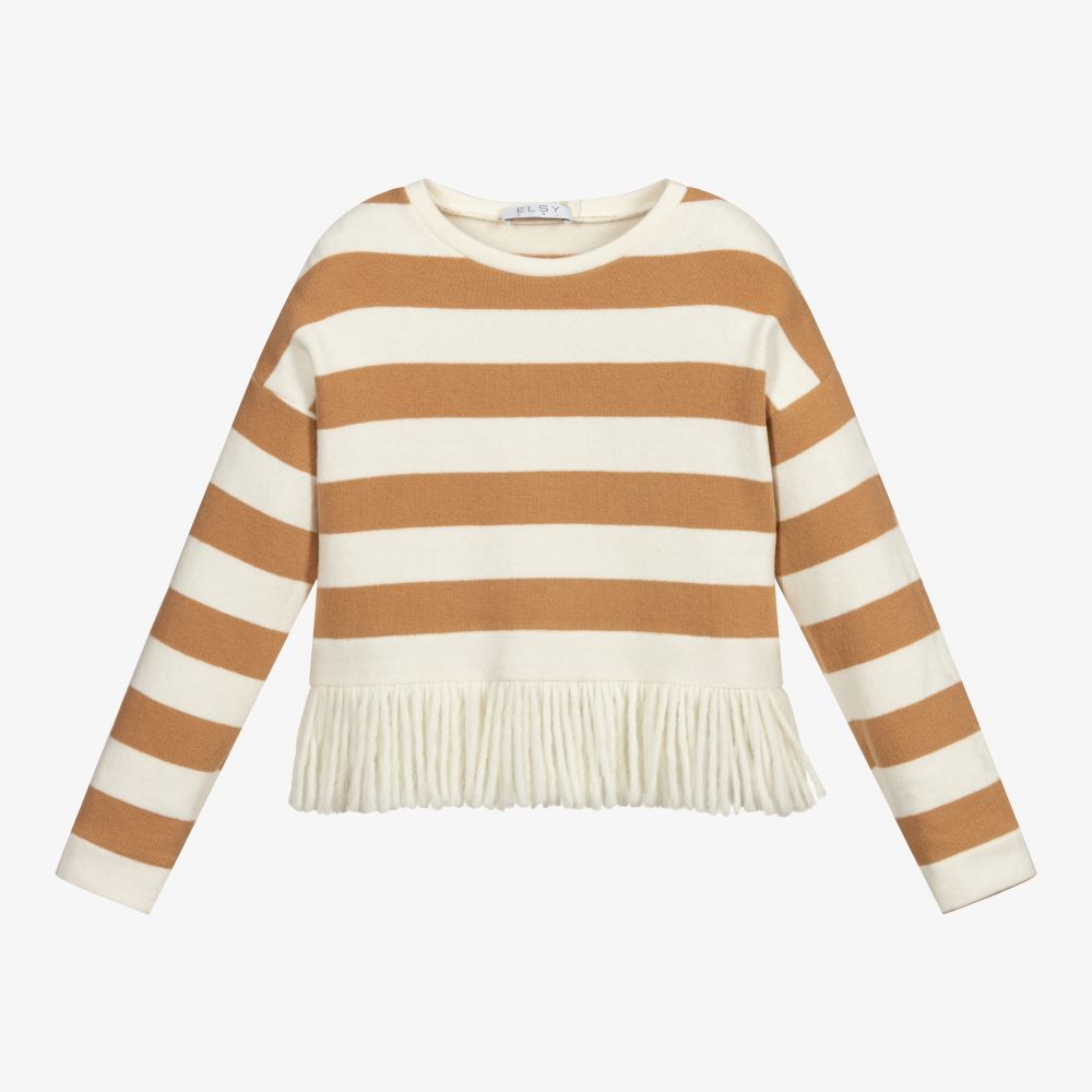 Elsy - Pull rayé beige et ivoire | Childrensalon