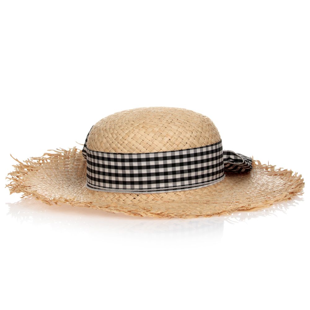 Elsy - قبعة للشمس رافية لون بيج، أسود وأبيض للبنات | Childrensalon