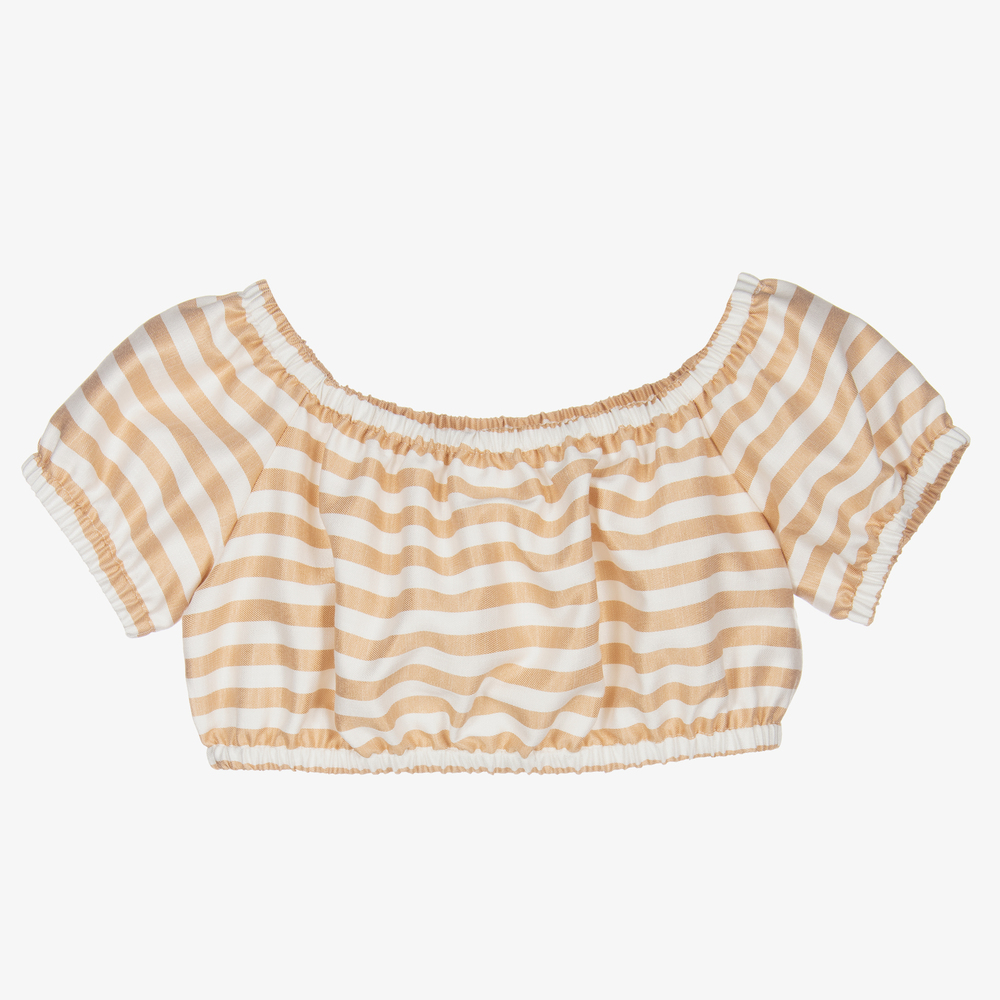 Elsy - Top court beige et blanc | Childrensalon