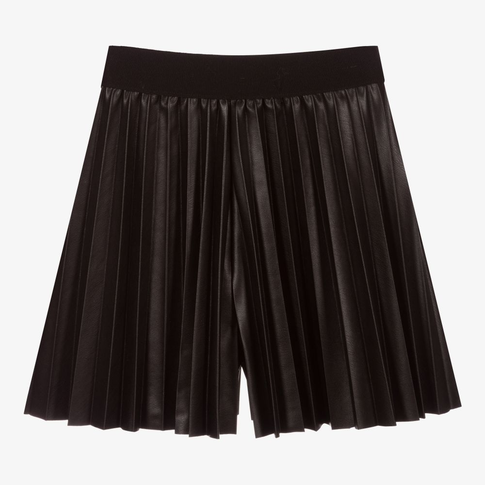 Elsy-شورت جلد صناعي بكسرات لون أسود للبنات | Childrensalon Outlet