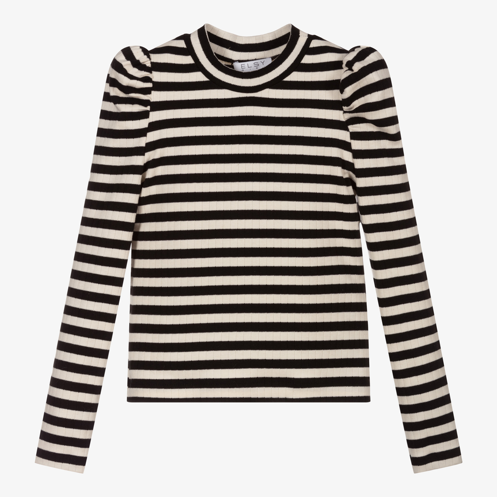 Elsy - Black & Ivory Striped Top | Childrensalon