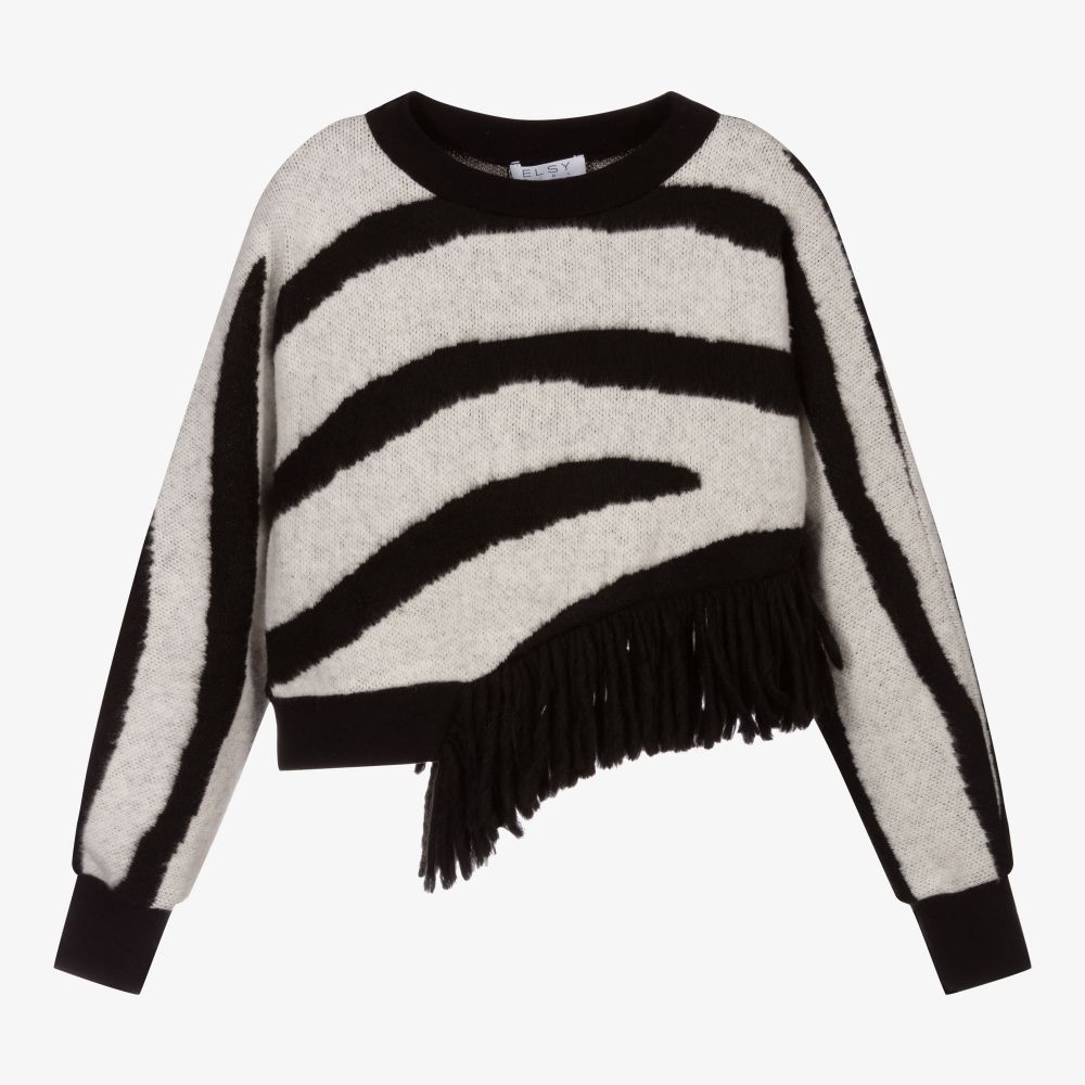 Elsy - Black & Ivory Zebra Sweater | Childrensalon