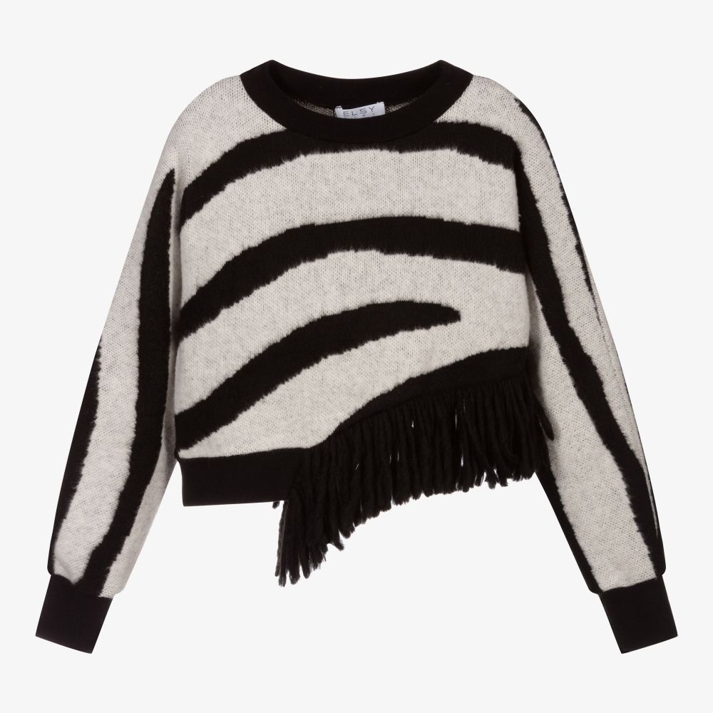 Elsy - Zebra-Pullover in Schwarz und Elfenbein | Childrensalon