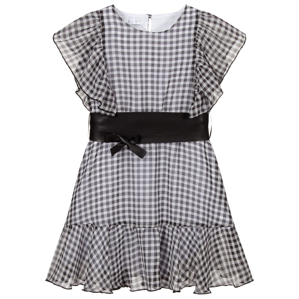 Elsy - Black & White Check Dress | Childrensalon