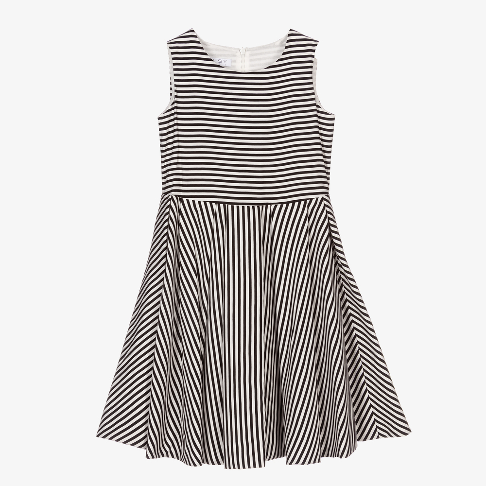 Girls black and clearance white striped dress