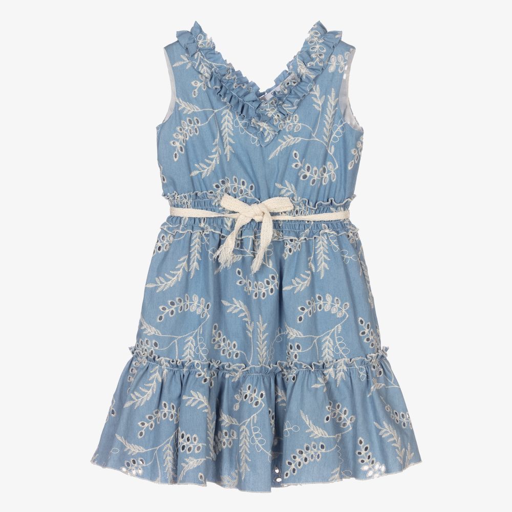 Elsy - Blaues Kleid aus Baumwoll-Chambray | Childrensalon
