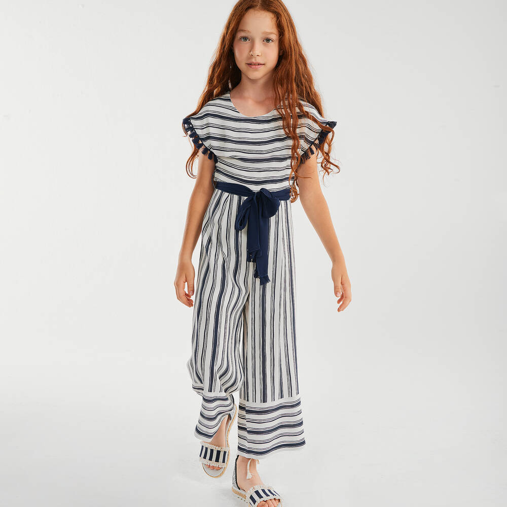 Elsy-جمبسوت فيسكوز مقلم لون كحلي وعاجي للبنات | Childrensalon Outlet