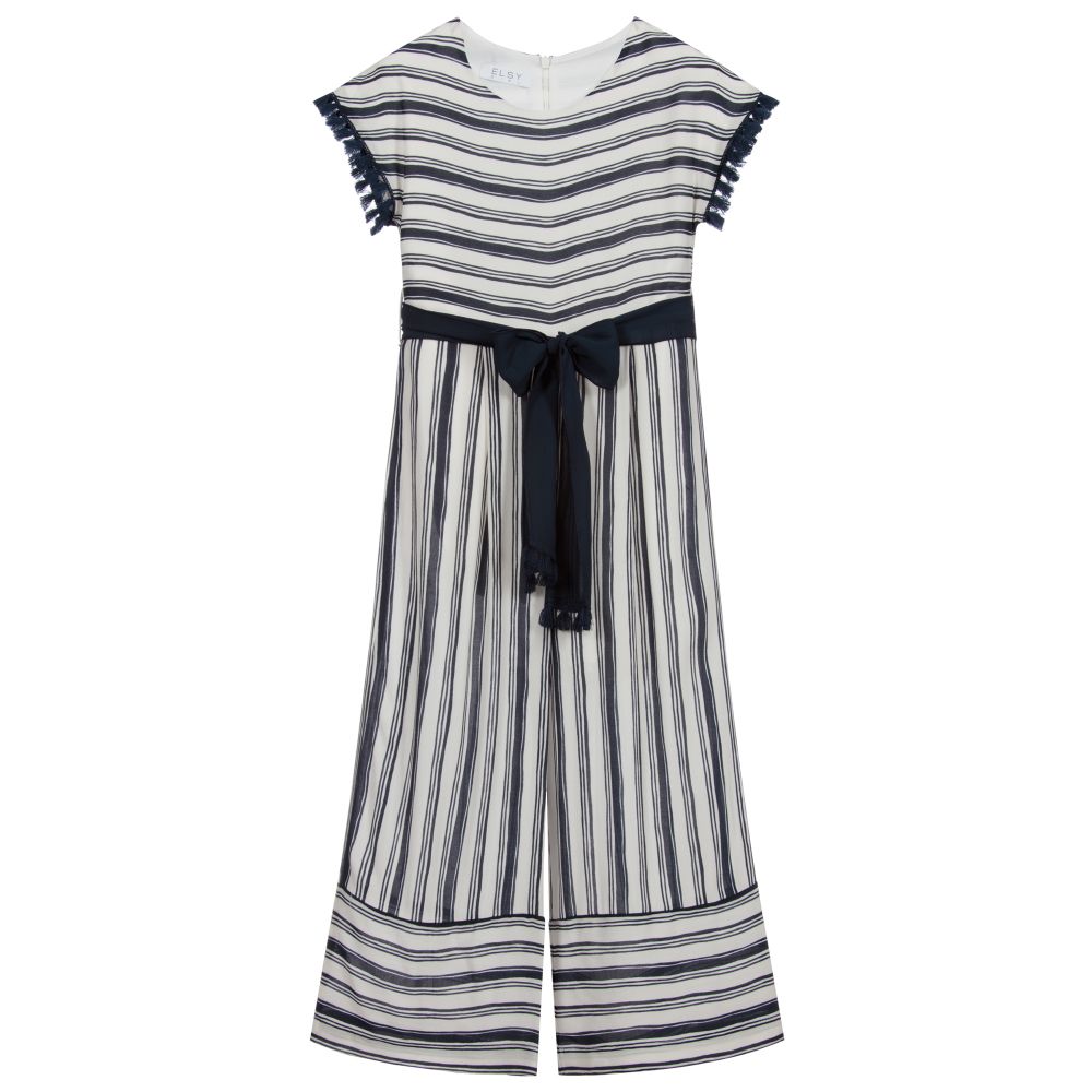 Elsy - Blue & Ivory Striped Jumpsuit | Childrensalon