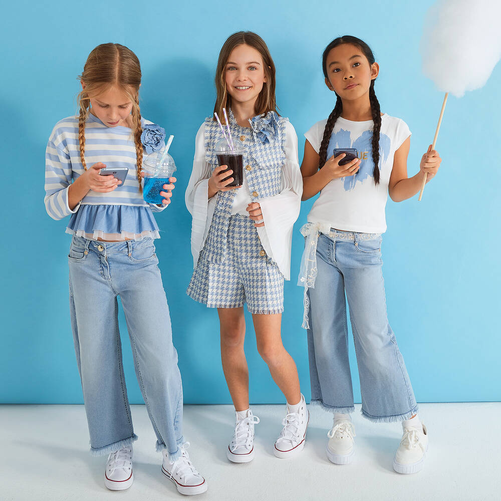 Elsy-Кремово-голубые шорты из твида | Childrensalon Outlet