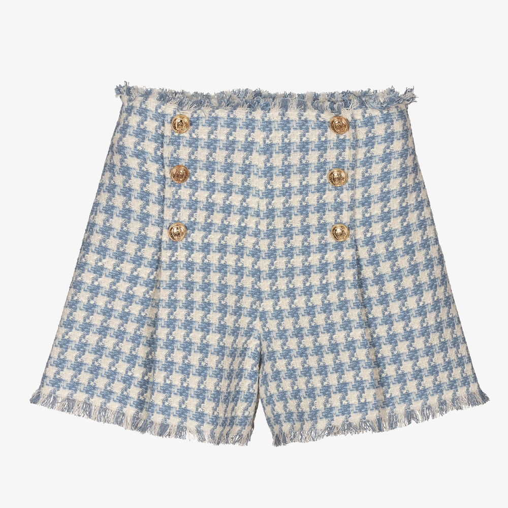Elsy - Blue & Ivory Tweed Shorts | Childrensalon