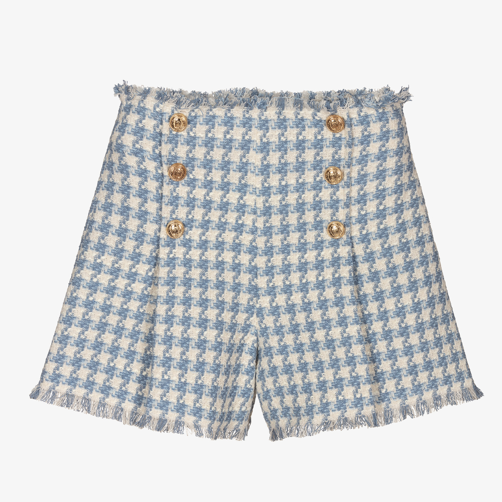 Elsy - Short bleu et ivoire en tweed | Childrensalon