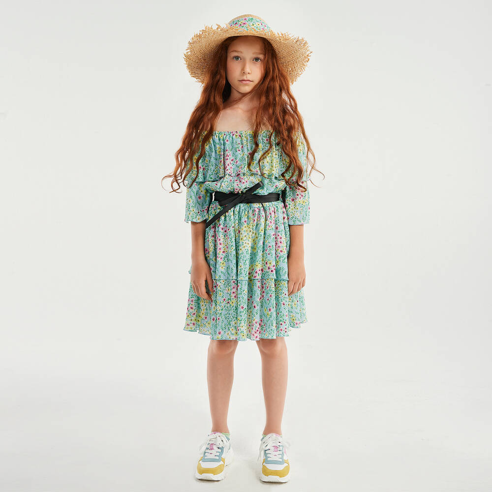 Elsy-Blue Viscose Floral Dress | Childrensalon Outlet