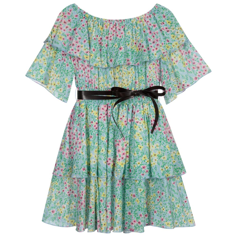 Elsy - Blue Viscose Floral Dress | Childrensalon