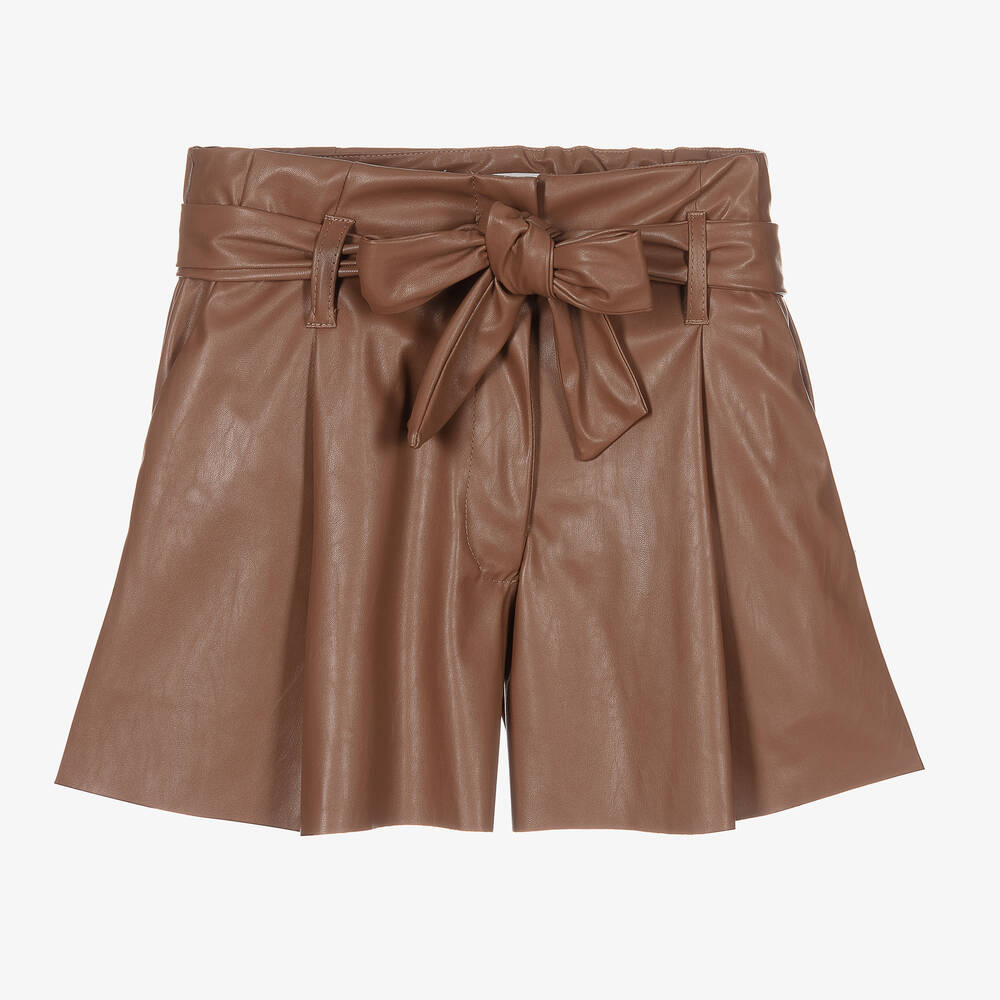 Elsy - Brown Faux Leather Shorts | Childrensalon