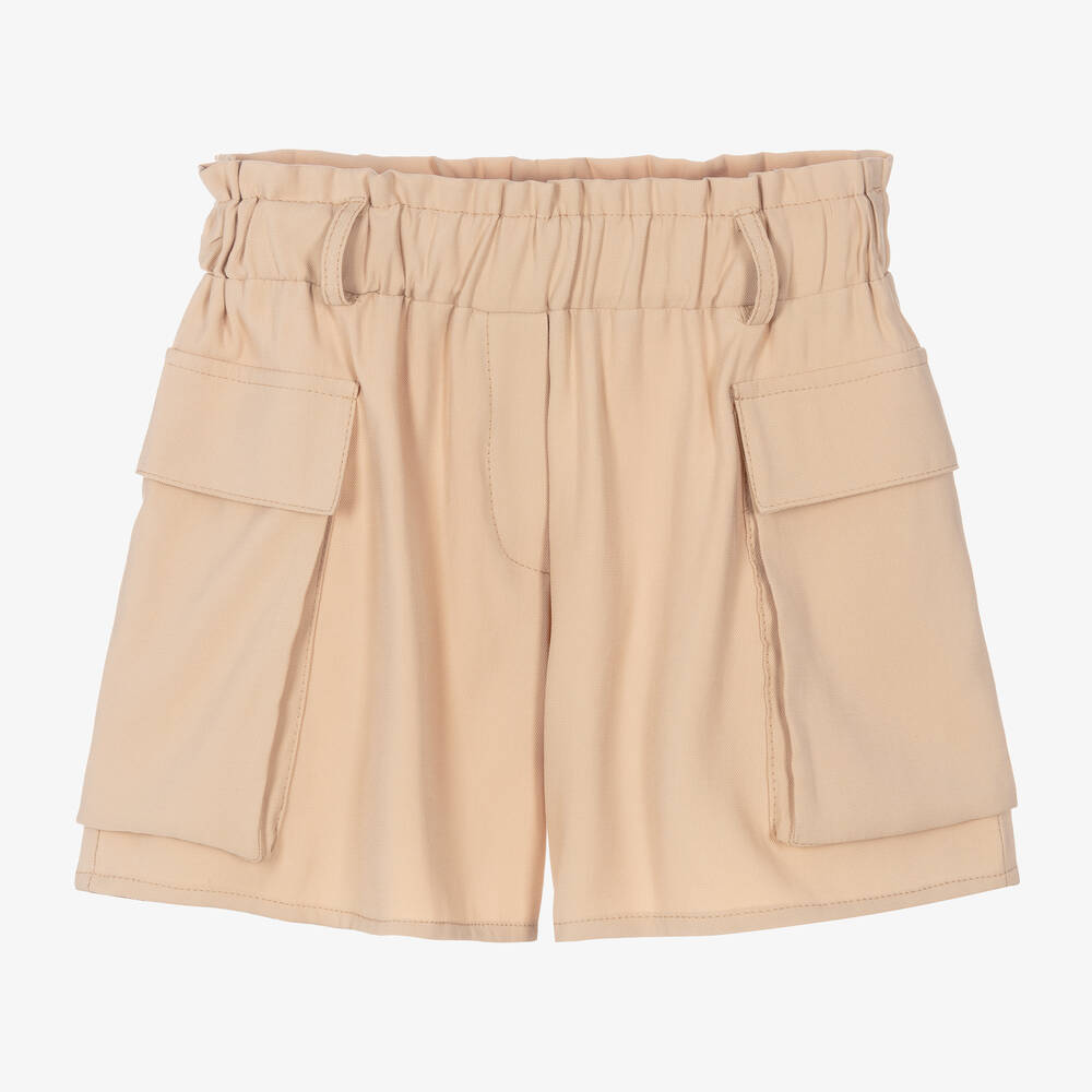 إلسي-شورت بحزام مزيج فيسكوز لون بيج للبنات | Childrensalon Outlet