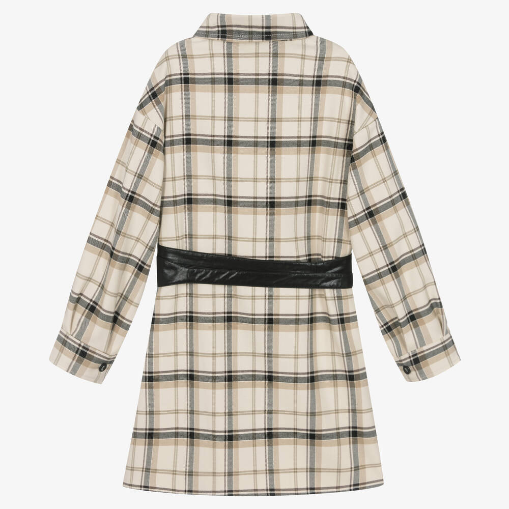 Elsy-Girls Beige & Black Check Belted Dress | Childrensalon Outlet