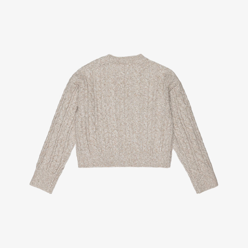Elsy-Girls Beige Cable Knit Jumper | Childrensalon Outlet