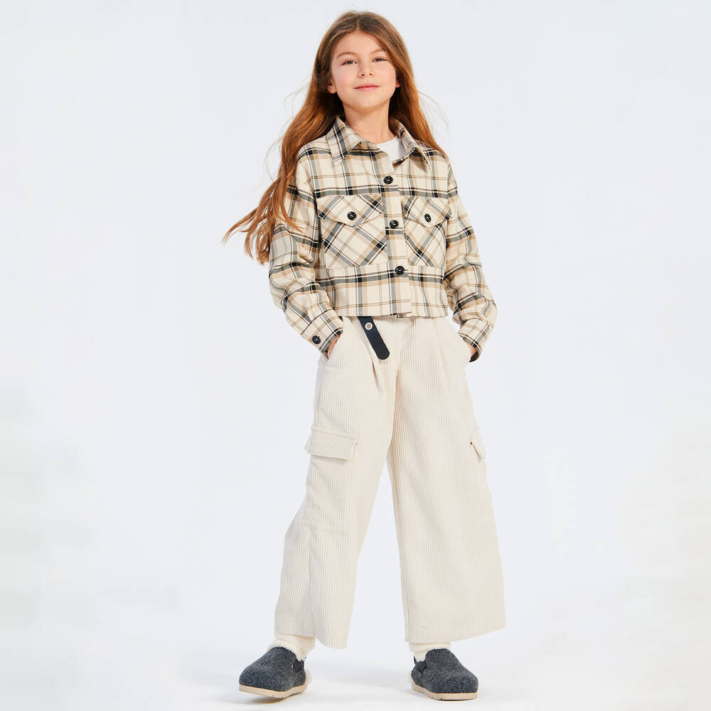 Elsy-Girls Beige Check Cropped Jacket | Childrensalon Outlet