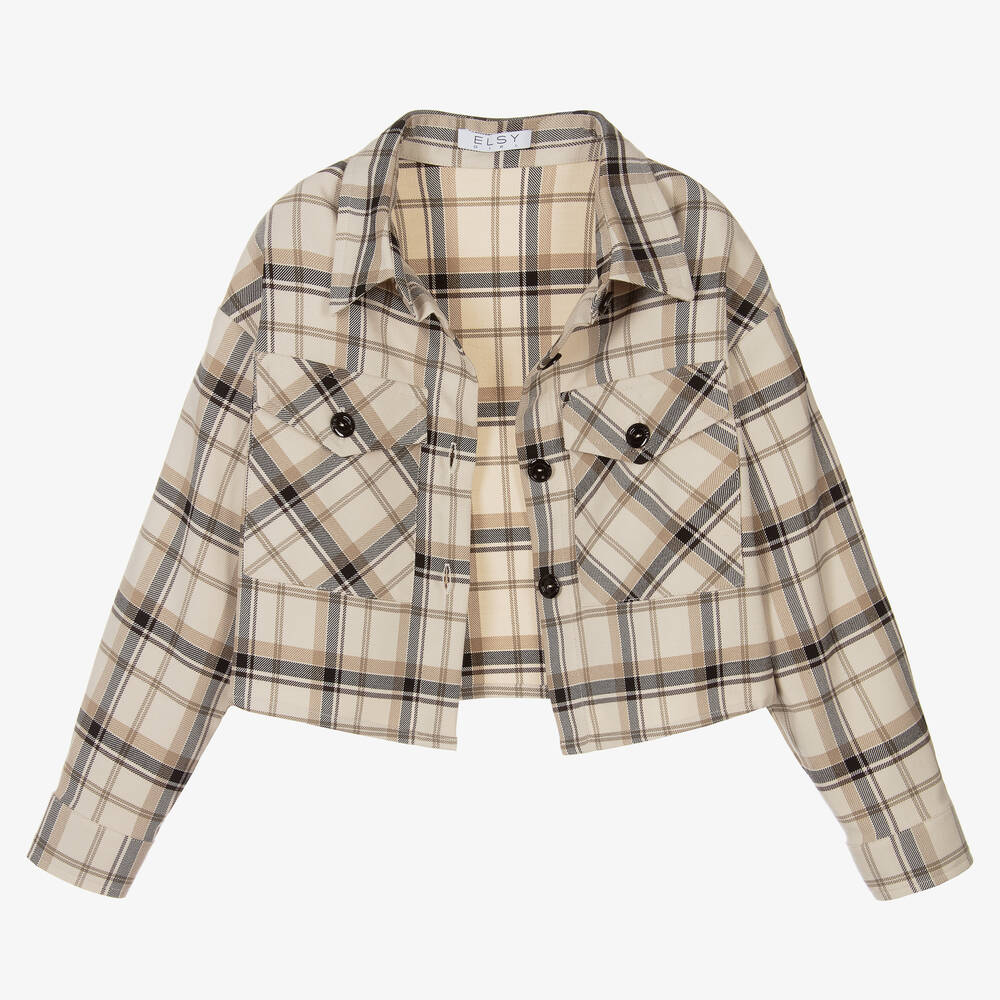 Elsy-Girls Beige Check Cropped Jacket | Childrensalon Outlet