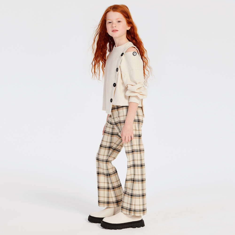 Elsy-Бежевые брюки-клеш в клетку | Childrensalon Outlet