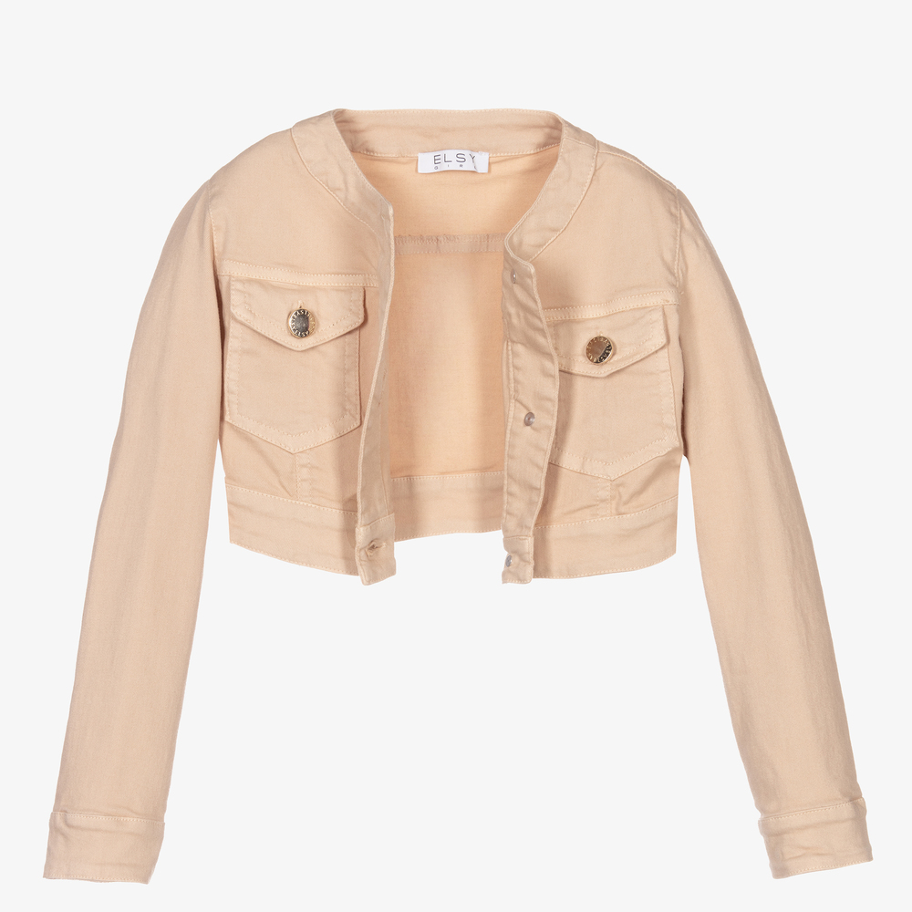 إلسي-جاكيت قصير قطن تويل لون بيج للبنات | Childrensalon Outlet