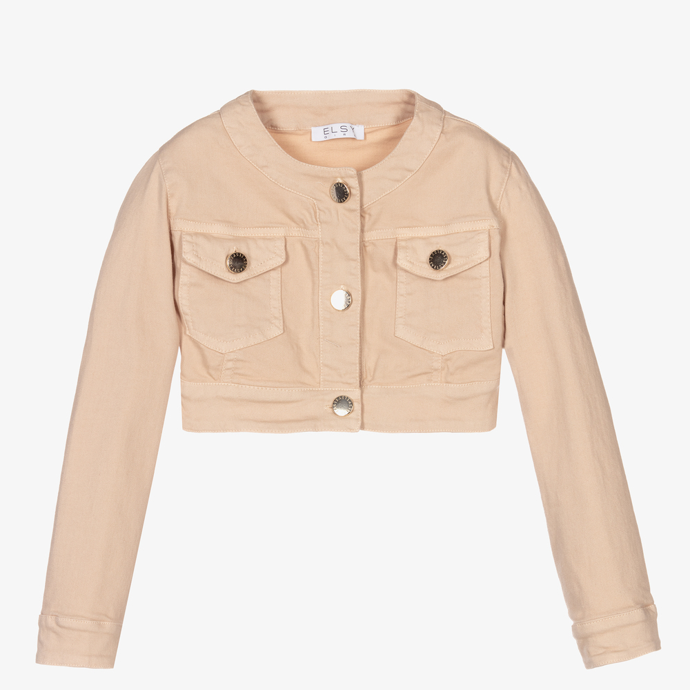 Elsy - Beige, kurze Jacke für Mädchen  | Childrensalon