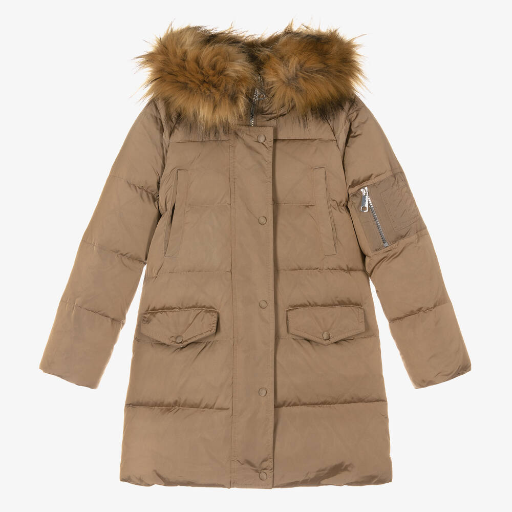 Elsy - Girls Beige Down Padded Coat | Childrensalon