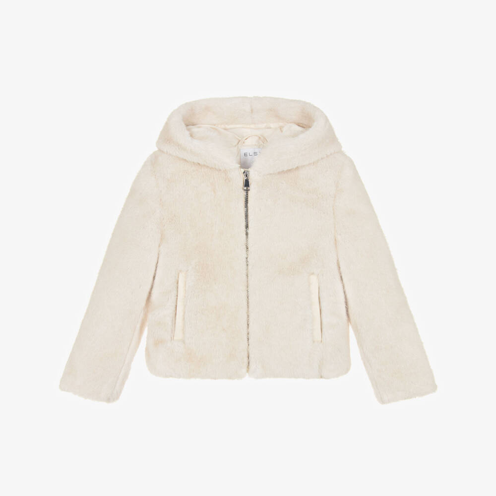 Elsy-Girls Beige Faux Fur Hooded Jacket | Childrensalon Outlet