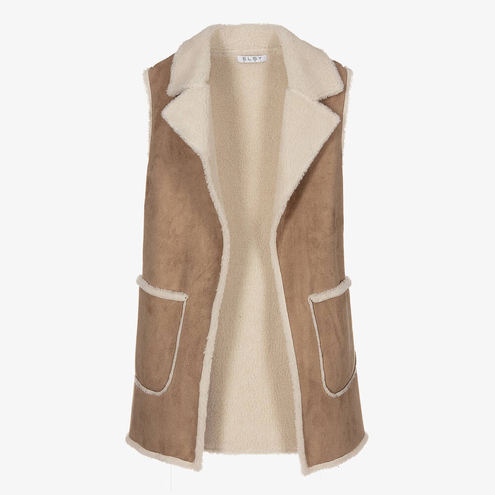 Elsy-Бежевый жилет из искусственной замши для девочек | Childrensalon Outlet