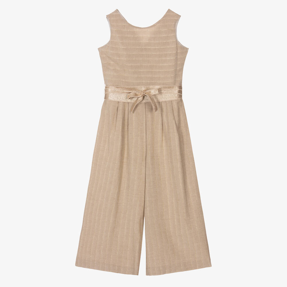 Elsy-Girls Beige & Gold Pinstripe Jumpsuit | Childrensalon Outlet