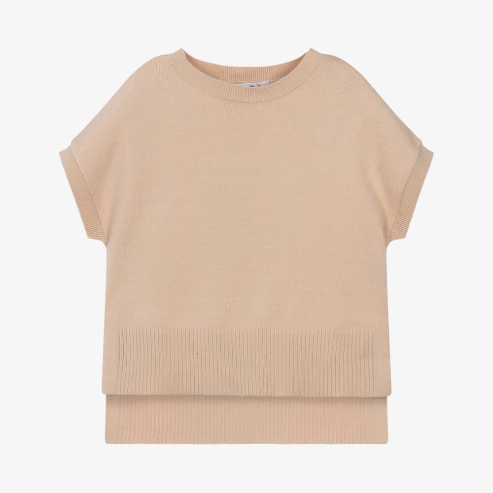 Elsy-Girls Beige Knit Sleeveless Top | Childrensalon Outlet