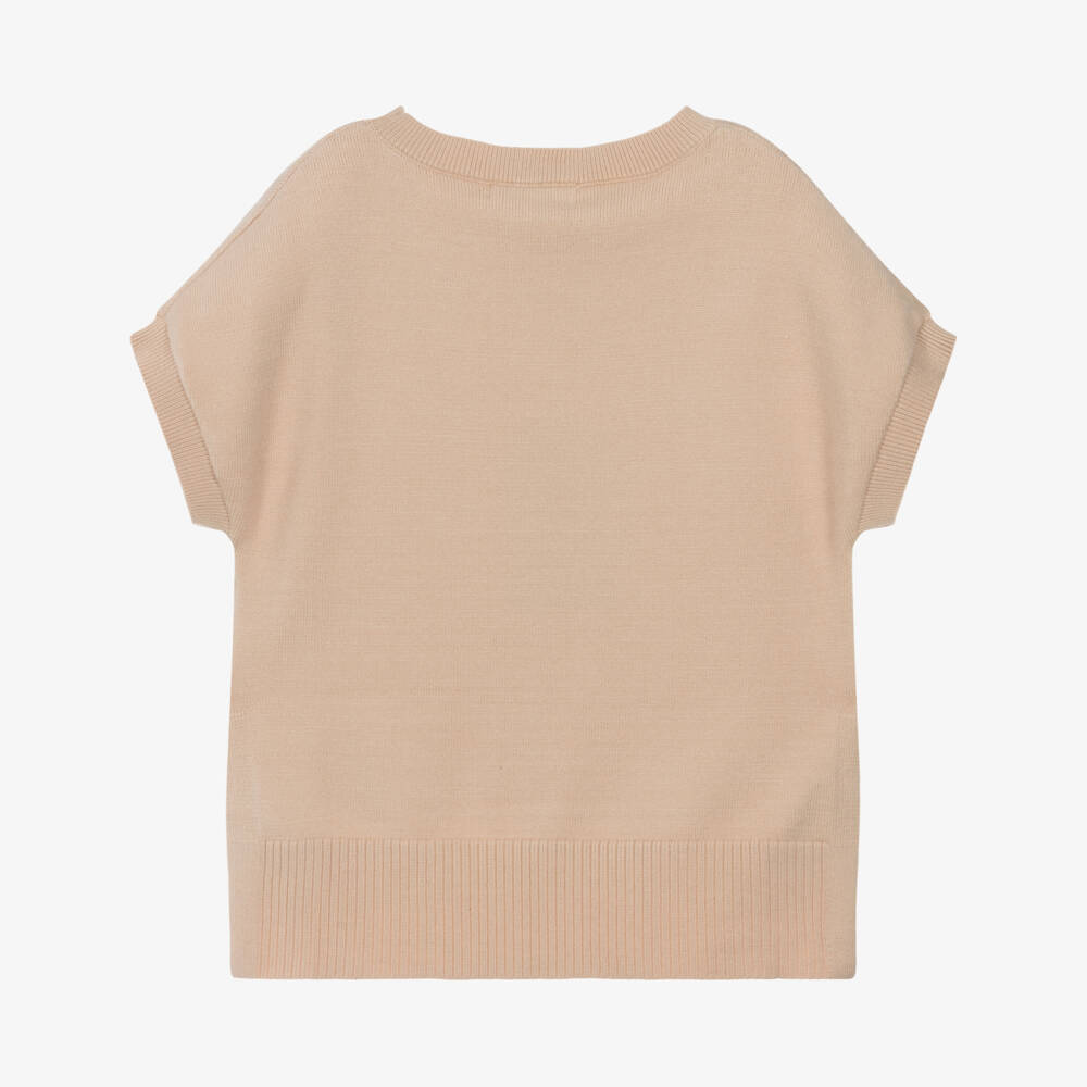 Elsy-Girls Beige Knitted Slipover Top | Childrensalon Outlet