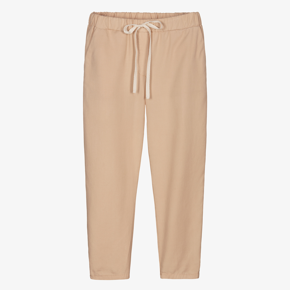 Elsy - Girls Beige Lyocell Trousers | Childrensalon