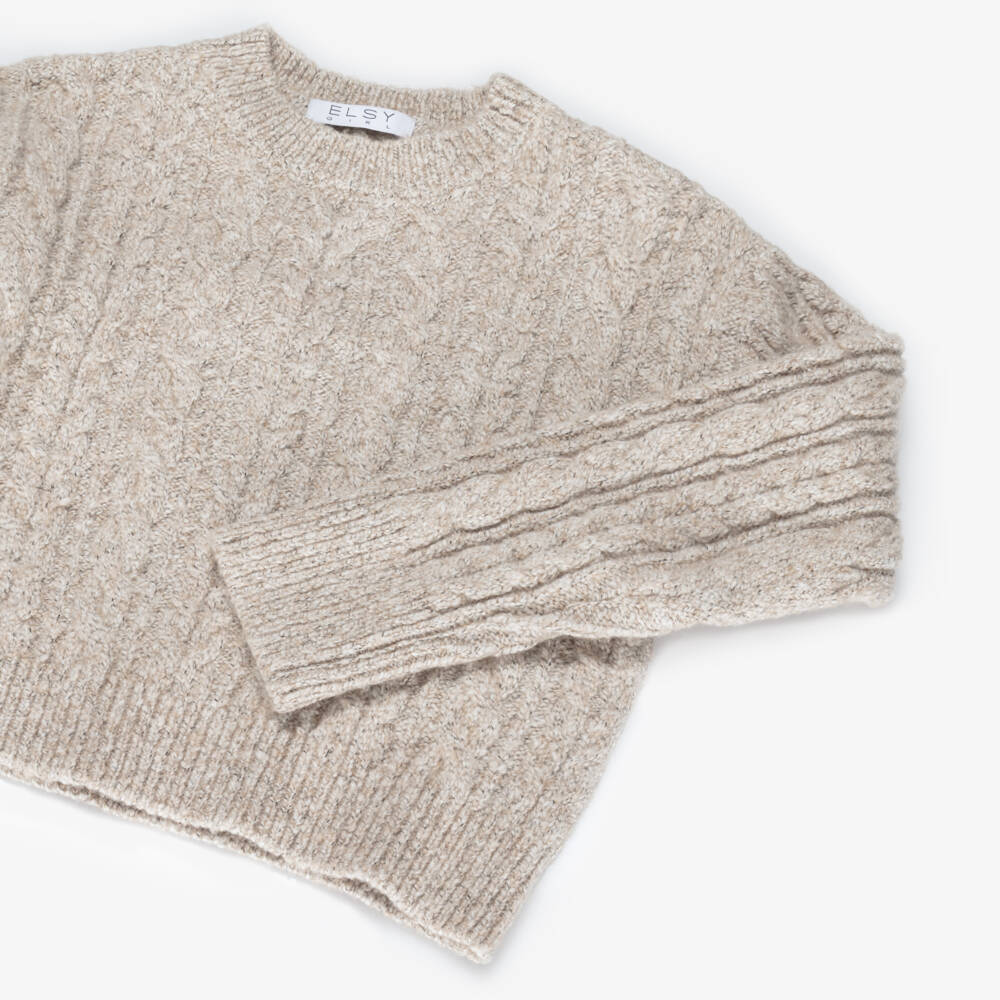 Elsy-Girls Beige Marl Cable Knit Sweater | Childrensalon Outlet