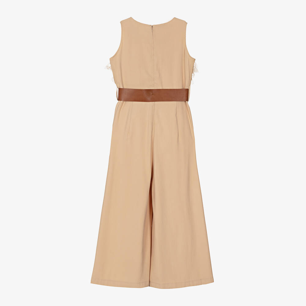 Elsy-Girls Beige Viscose Wide-Leg Jumpsuit | Childrensalon Outlet