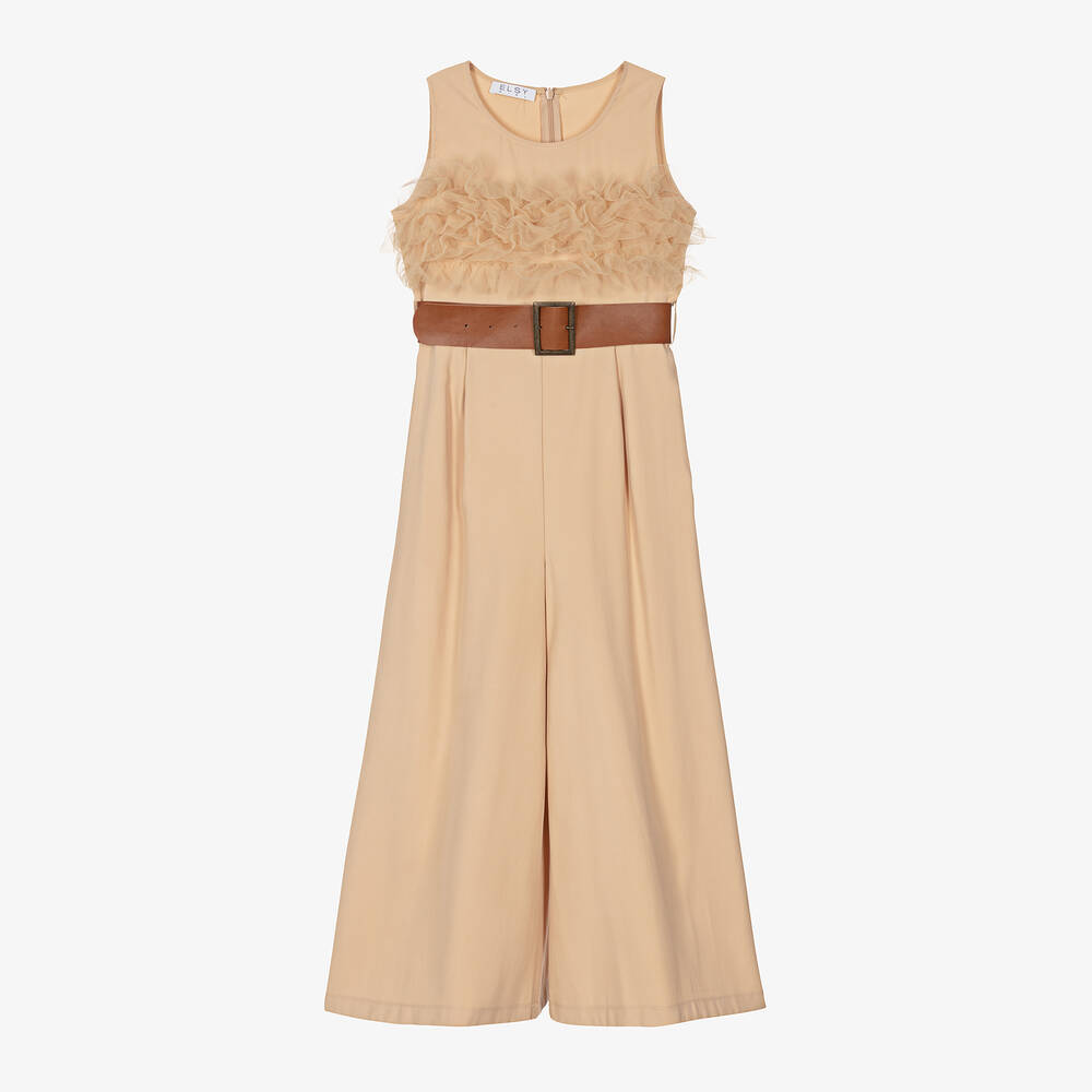 Elsy-جمبسوت بأرجل واسعة مزيج فيسكوز لون بيج للبنات | Childrensalon Outlet