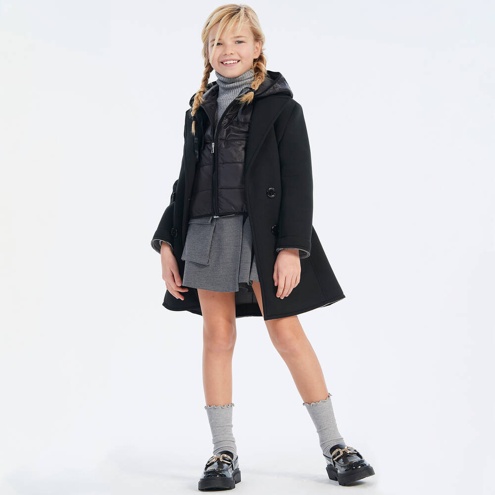 Elsy Girls Black 2 in 1 Jersey Coat Gilet