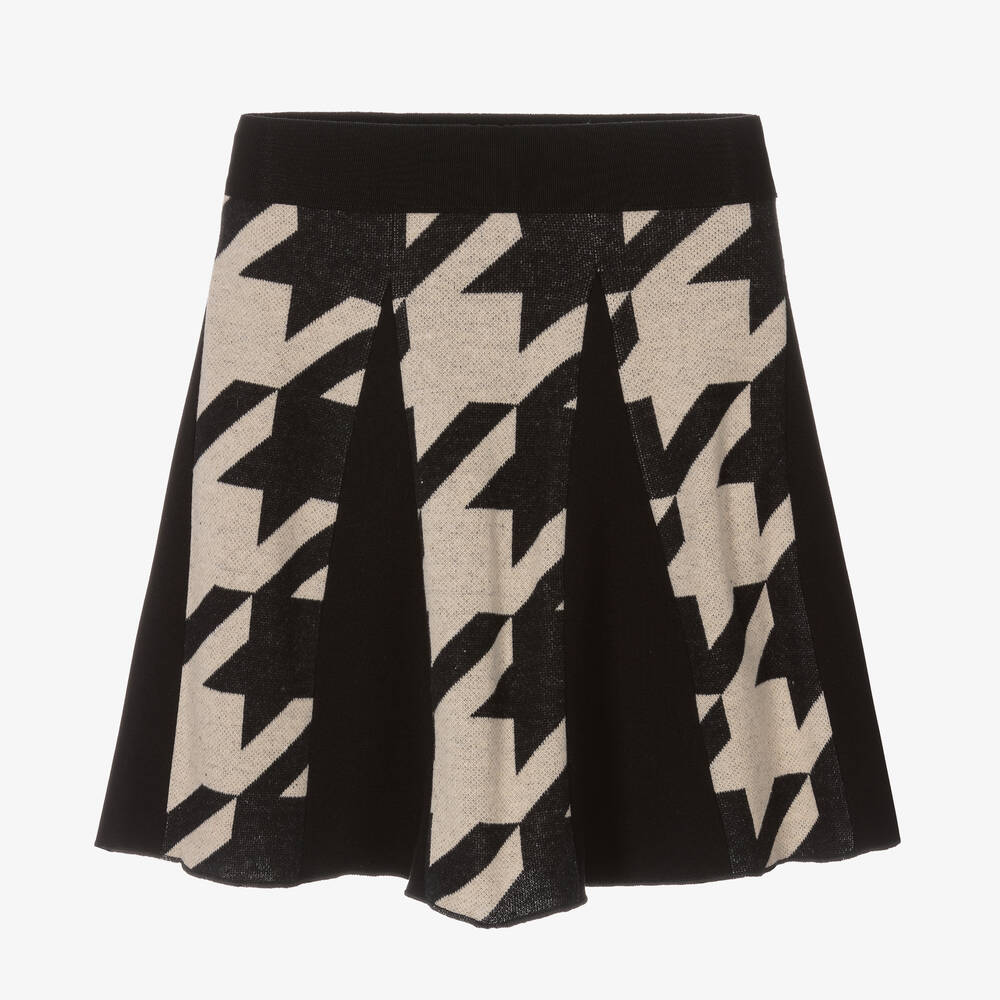 Elsy - Girls Black & Beige Houndstooth Skirt  | Childrensalon