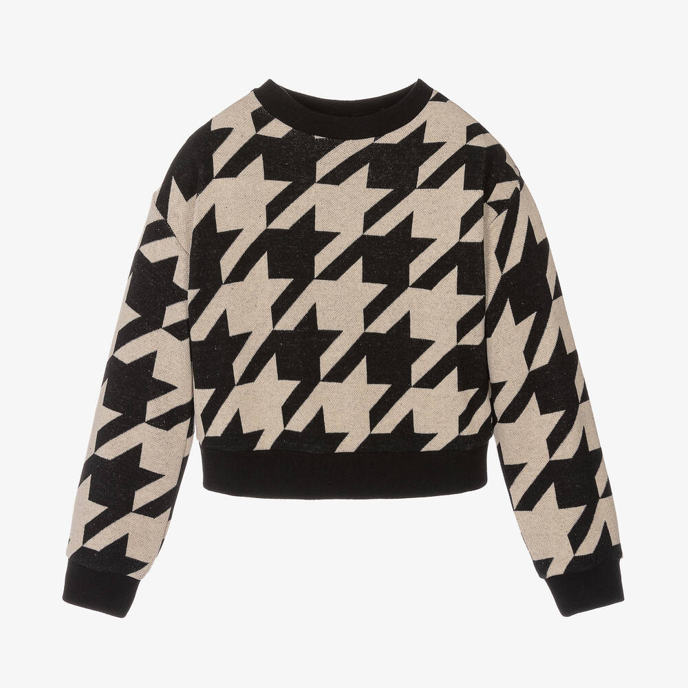 Elsy - Sweat pied-de-poule noir et beige | Childrensalon