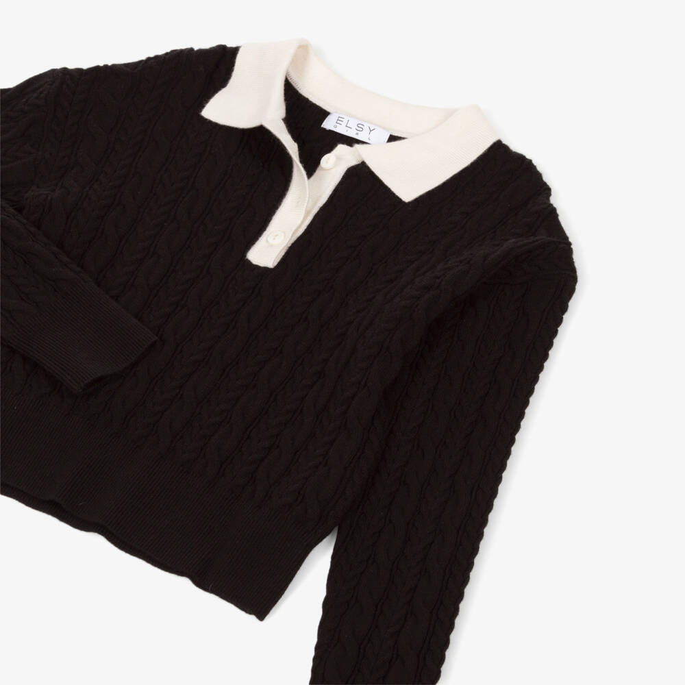 Elsy-Girls Black Cable-Knit Sweater | Childrensalon Outlet