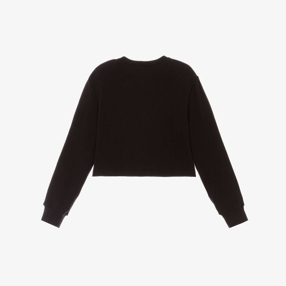 Elsy-Girls Black Cotton Sweater with Denim Pockets | Childrensalon Outlet