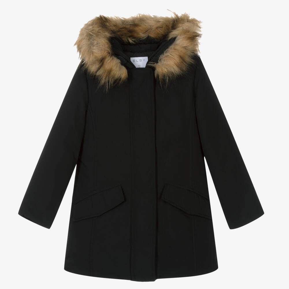 Elsy - Girls Black Down-Padded Coat | Childrensalon