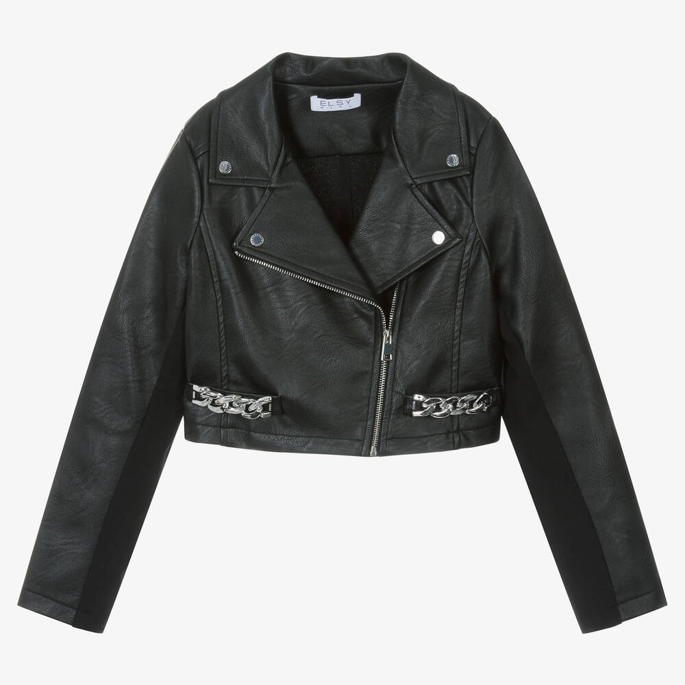 Elsy - Veste de motard simili cuir noir | Childrensalon