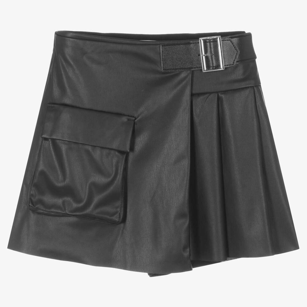 Elsy - Jupe-short noire en simili cuir | Childrensalon