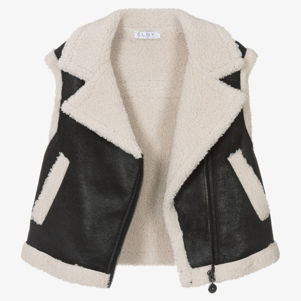 إلسي-جيليه شمواه صناعي وشيربا فليس لون أسود للبنات | Childrensalon Outlet