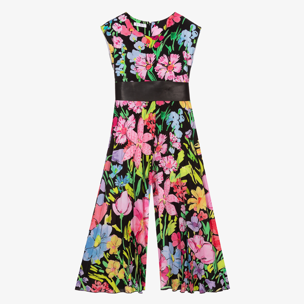 Elsy - Girls Black Floral Jumpsuit | Childrensalon