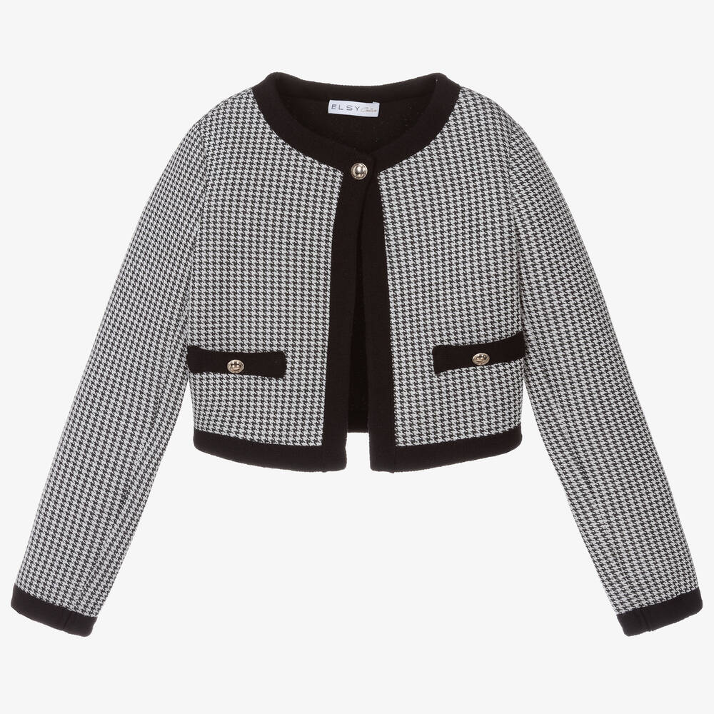 couture by Elsy - Girls Black & Grey Houndstooth Cardigan | Childrensalon