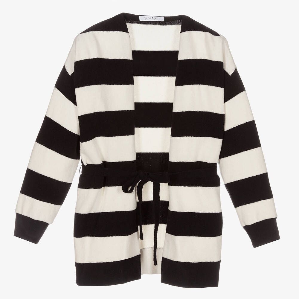 Elsy - Girls Black & Ivory Cardigan | Childrensalon